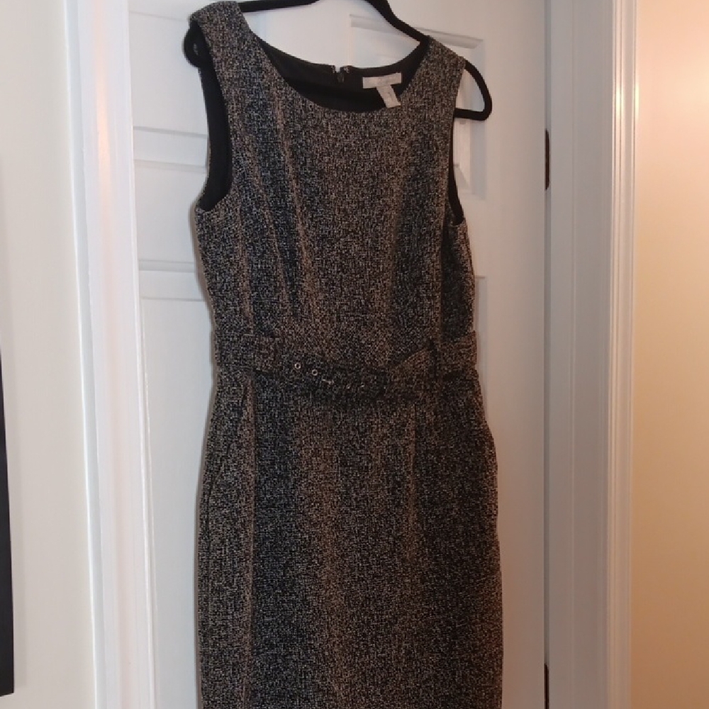 Banana Republic Textured Black and Gray Midi Dress